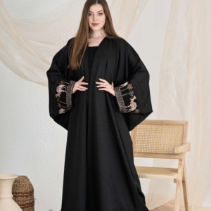 عباية كتان سوداء مطرزة