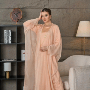 عباية شيفون خوخي طبقتين