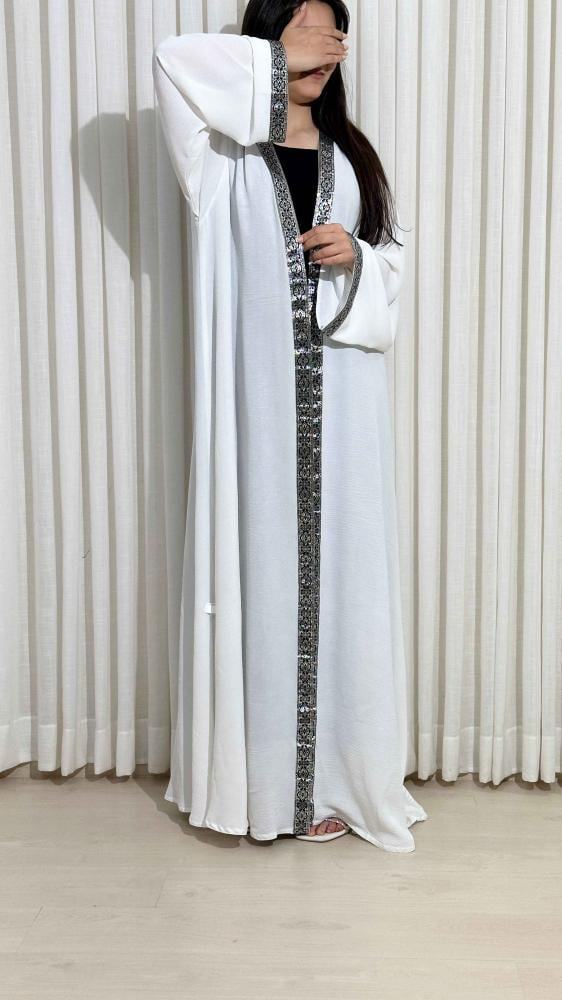 عباية قفطان بيضاء بتطريز أسود - الصورة 3