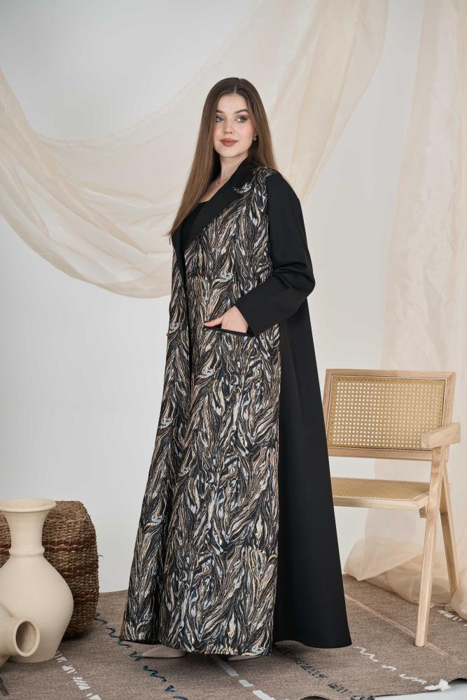 بليزر راقي قصة كالوش القماش جاكار و كتان اسود - الصورة 5