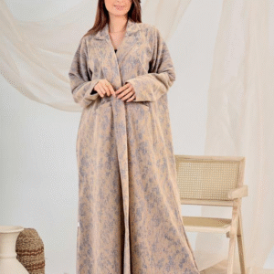 عباية جاكار بيج رملي بخطوط رمادية