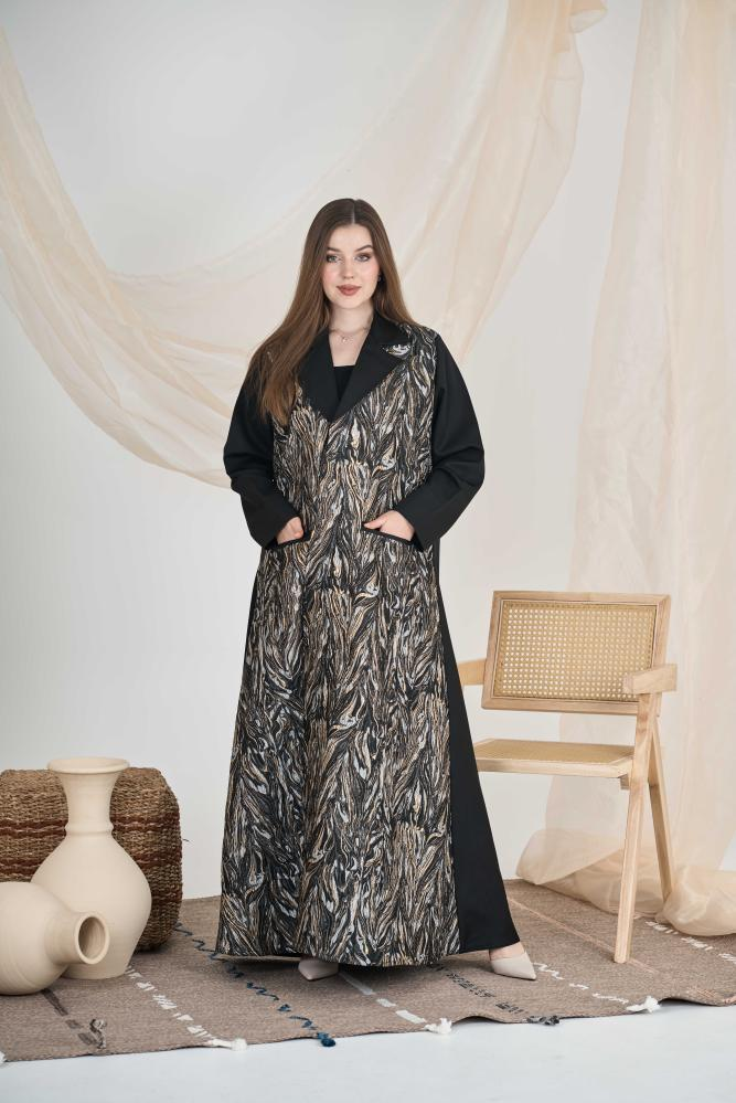 بليزر راقي قصة كالوش القماش جاكار و كتان اسود - الصورة 4