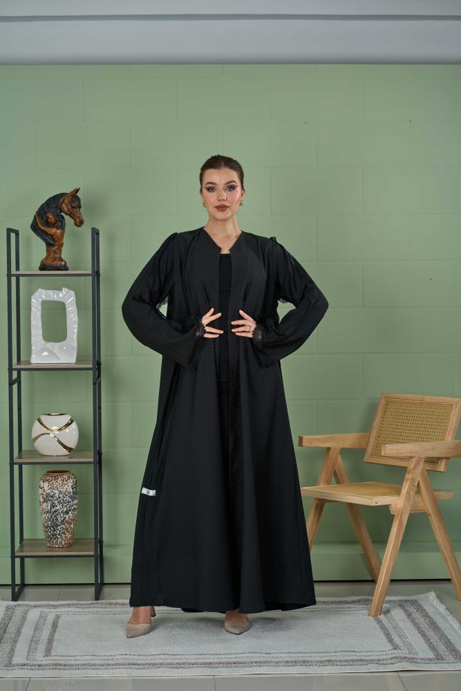 عباية كريب سوداء دانتيل - الصورة 5