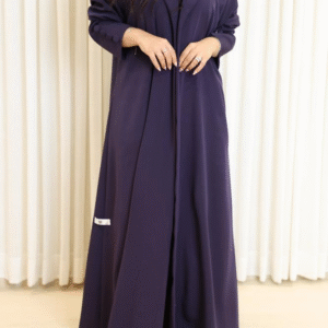 عباية كريب ياباني بنفسجي بتطريز نباتي