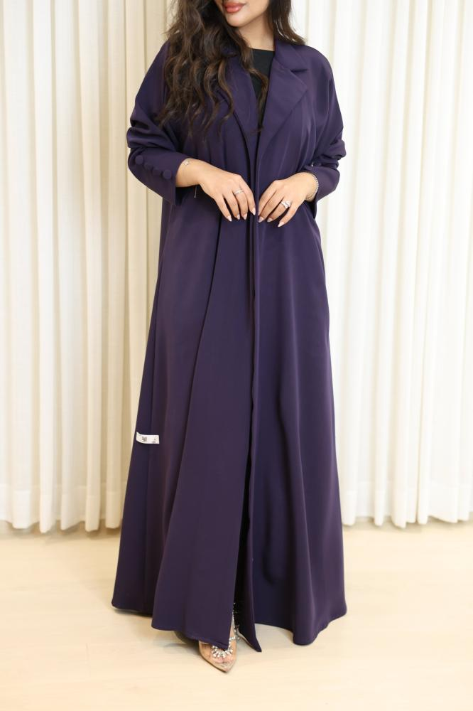 عباية كريب ياباني بنفسجي بتطريز نباتي