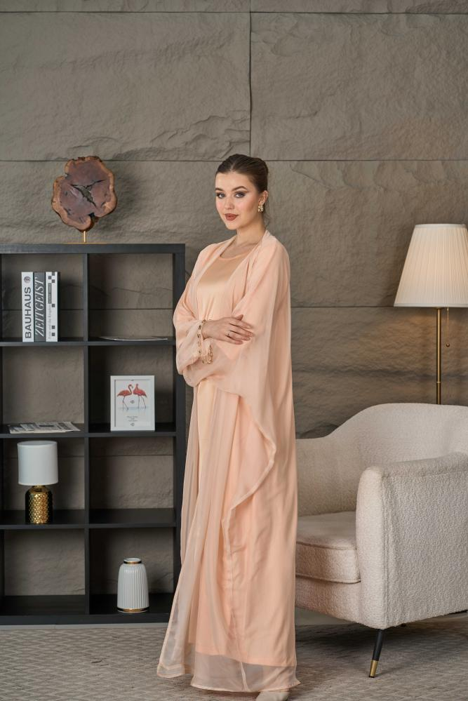 عباية شيفون خوخي طبقتين - الصورة 5