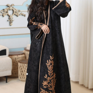 عباية جاكار سوداء بتطريز نحاسي فاخر