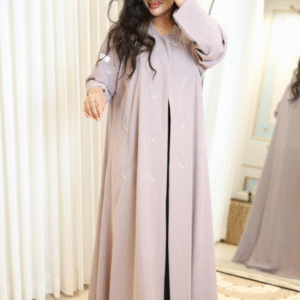 عباية كريب كوري لافندر بتطريز ناعم – Lavender Mist