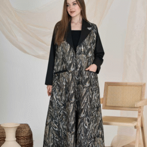 بليزر راقي قصة كالوش القماش جاكار و كتان اسود