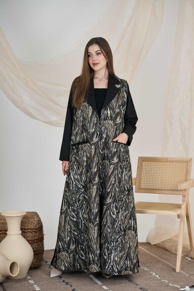 بليزر راقي قصة كالوش القماش جاكار و كتان اسود