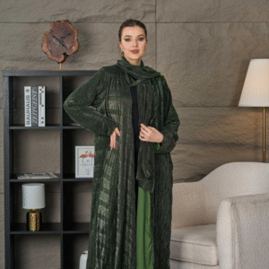 عباية زيتي غامق شيفون ليزر