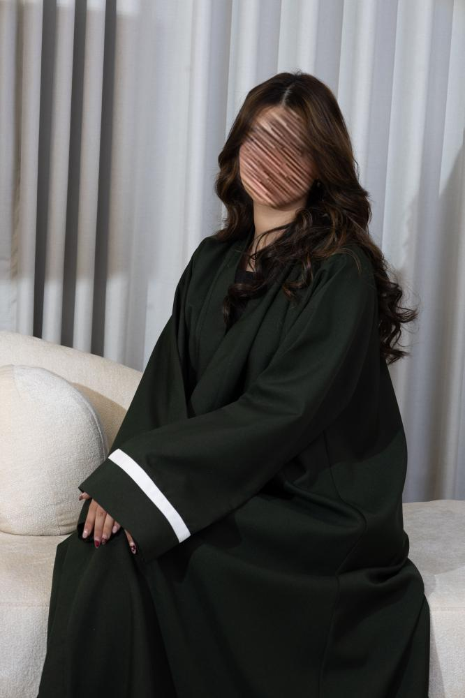 عباية كتان خضراء داكنة - الصورة 4