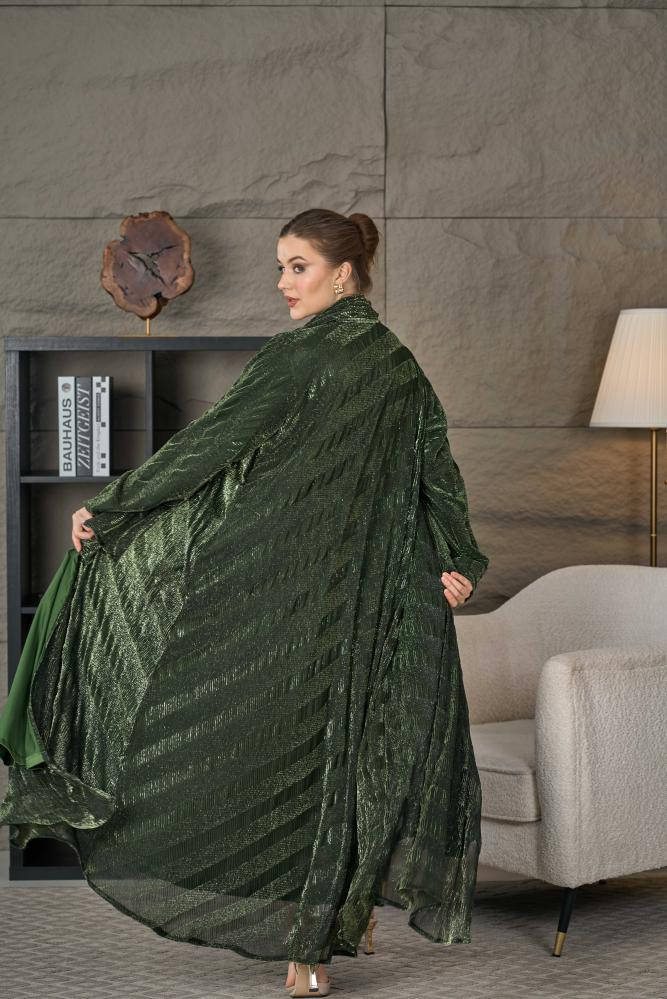 عباية زيتي غامق شيفون ليزر - الصورة 4